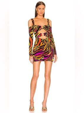 Dundas x Revolve Carmen Mini Dress in Black Zebra Womens Small New NWT
